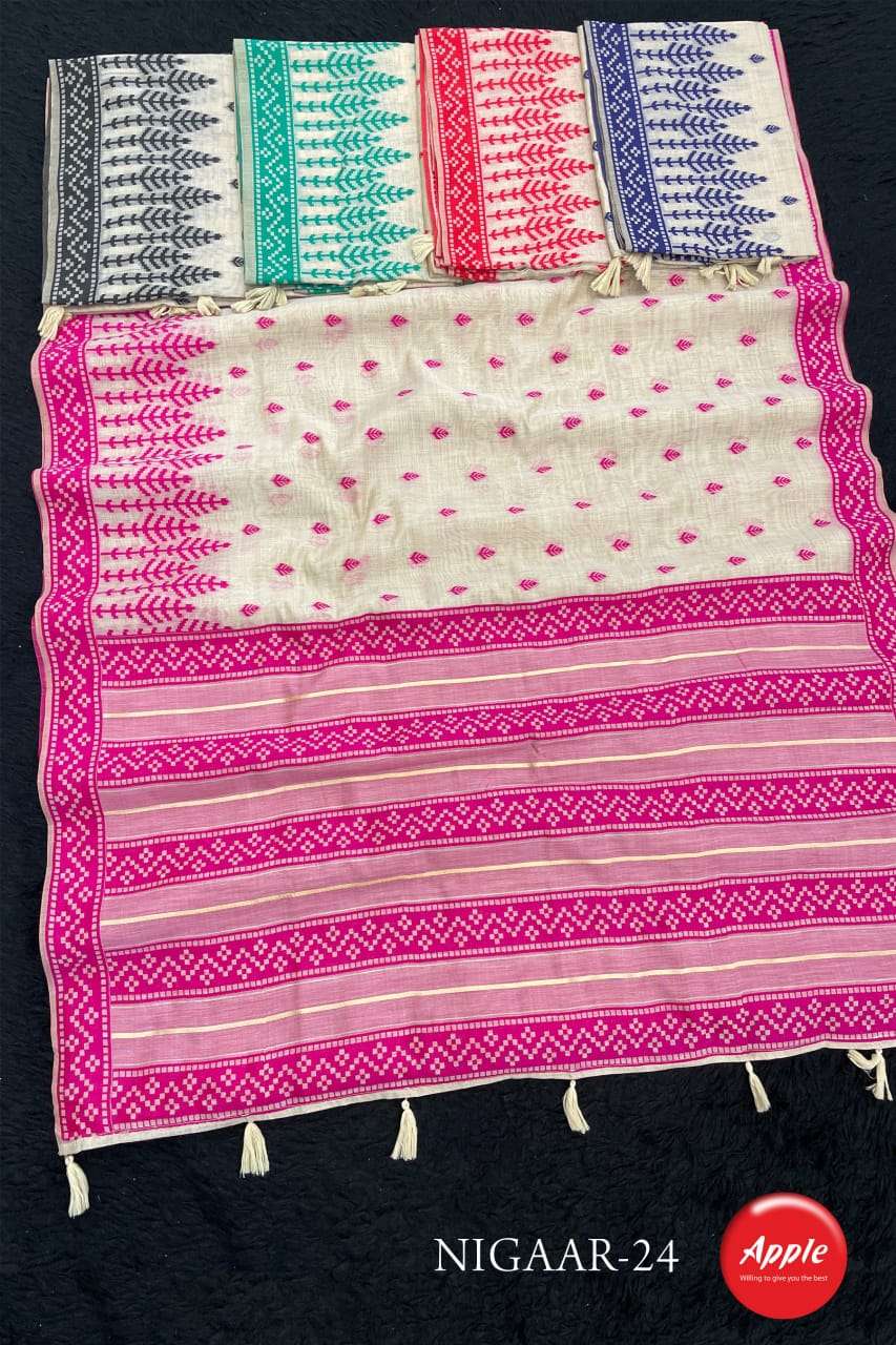 APPLE NIGAAR 22 TO 27 LINEN COTTON BLEND FANCY FABRIC SAREE ...
