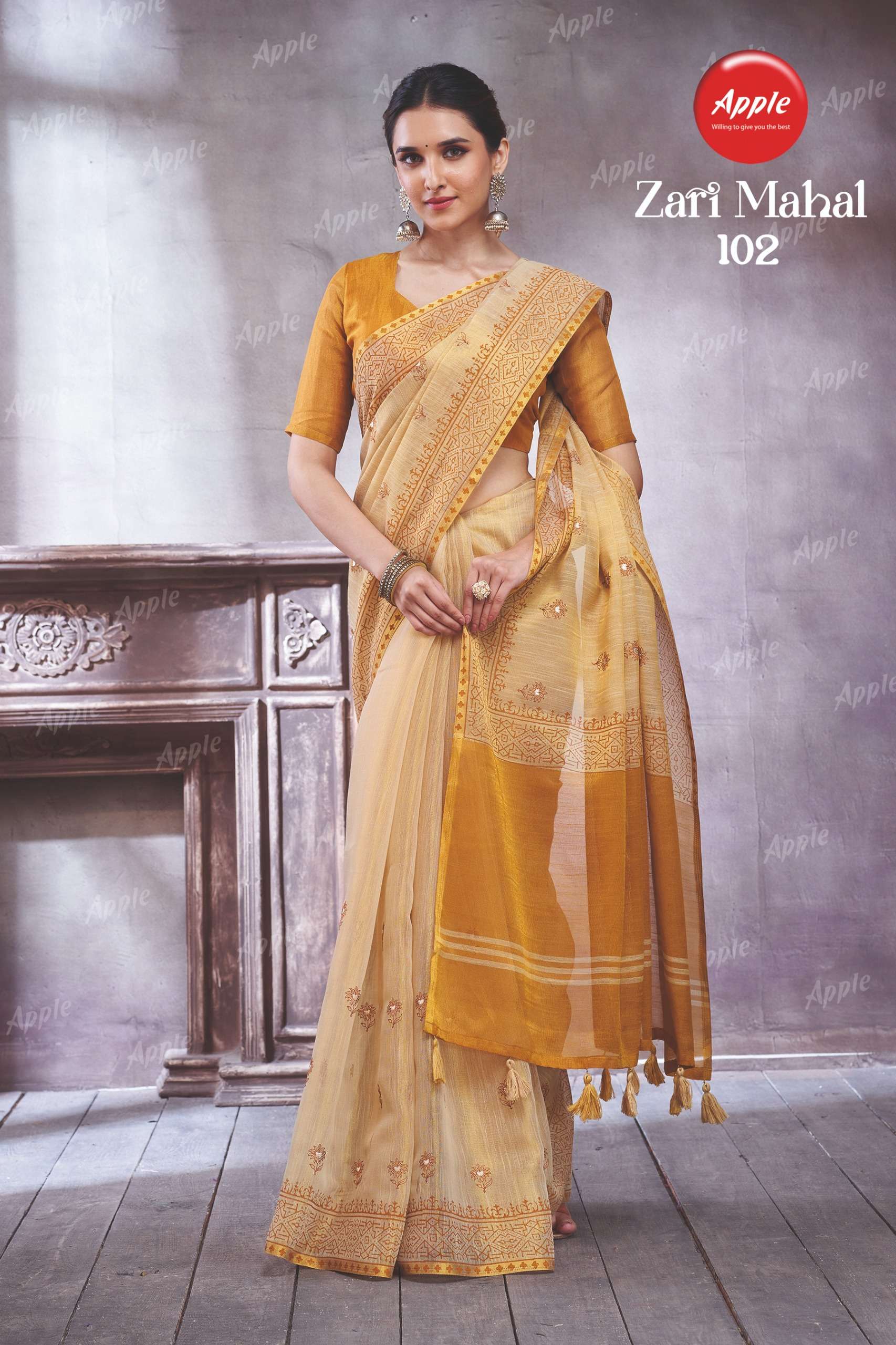 APPLE ZARI MAHAL VOL 1 PURE AND CLASSIC COTTON SILK FABRIC W...