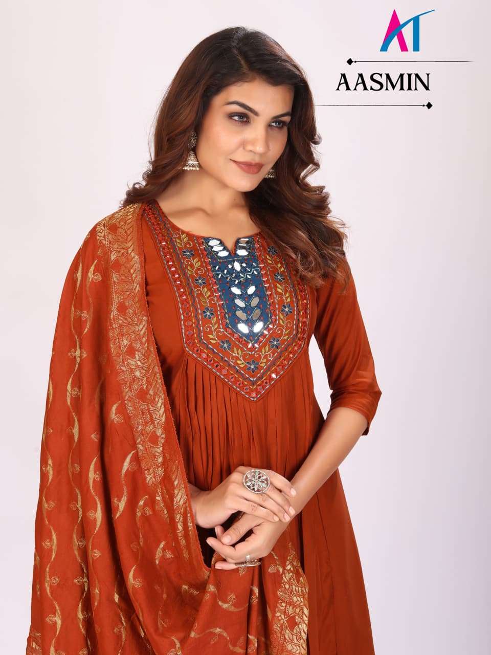 AT AASMIN READYMADE SET ANARKALI PANT SUIT PARTY WEAR WHOLES...