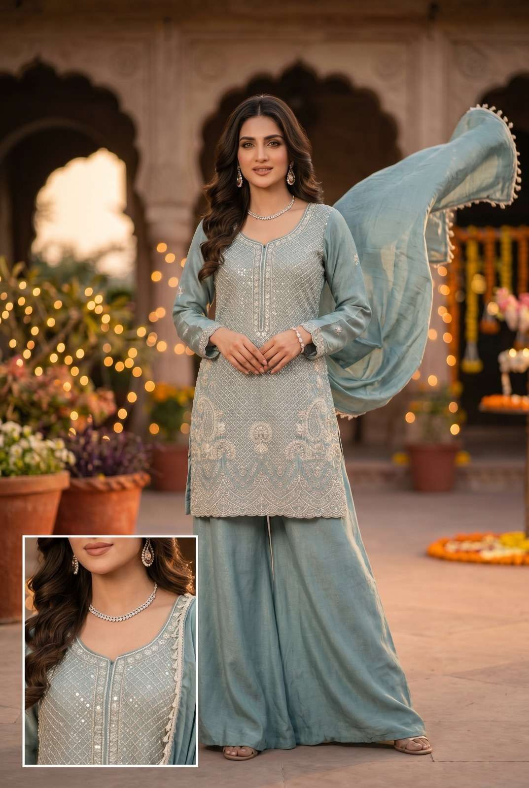 AURRAA DESIGNER ROOHAA VOL 17 CHINON SILK BEADS WORK SHARARA...
