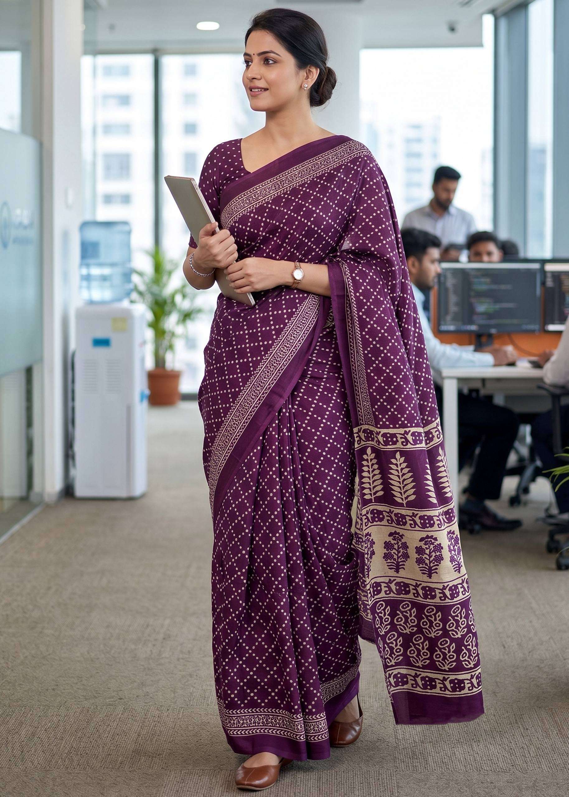 Bandhani With Ajrakh Block Printed design on mulmul cotton f...