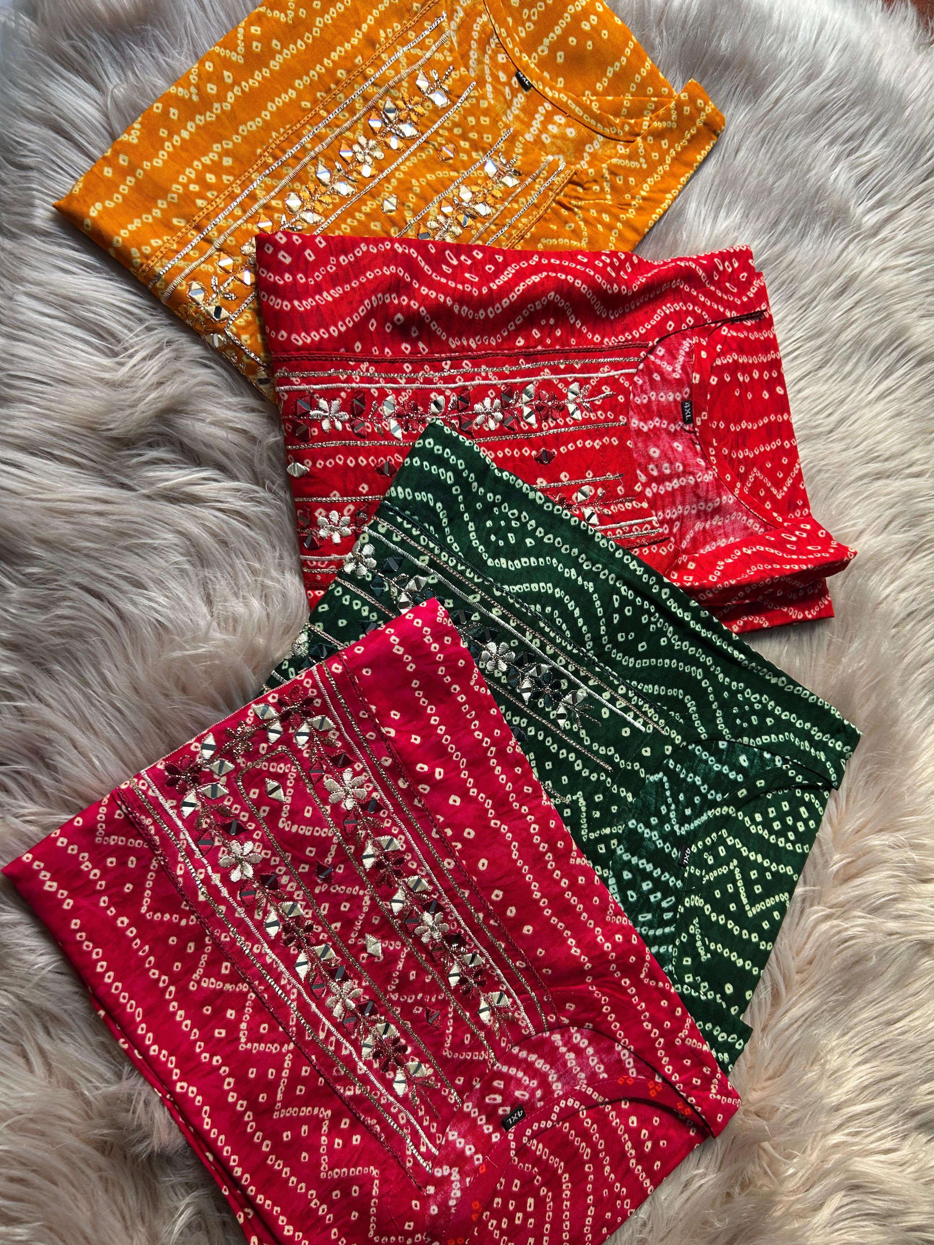 BANDHEJ KURTI NECK EMBROIDERY WORK REGULAR FASHION GIRL SUPP...