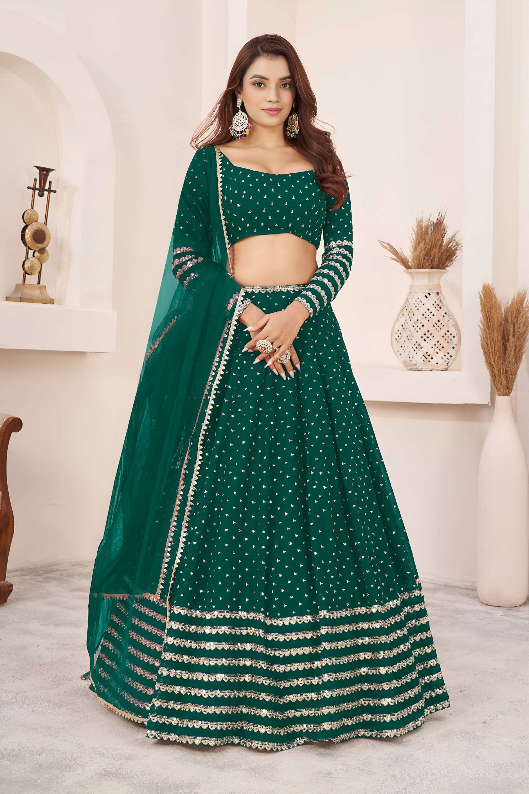 beautiful and Elegant Teal Green colour soft Georgette fabri...