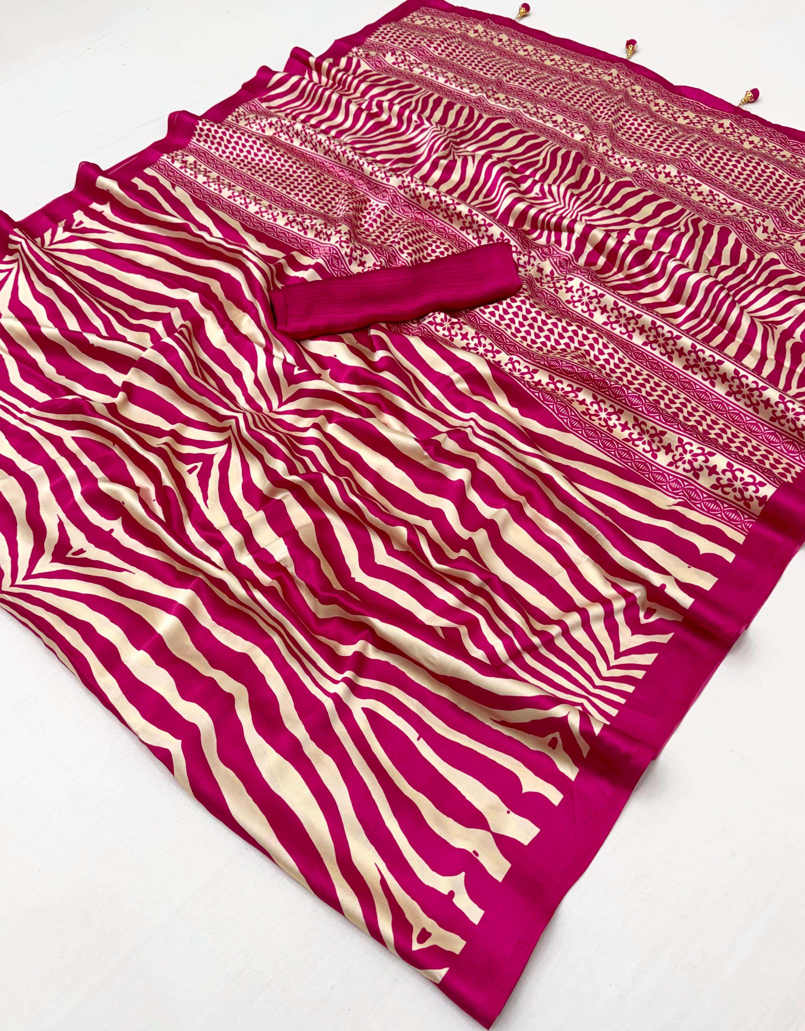  beautiful and fancy Ajrakh Luxe Zebra strip design semi mod...