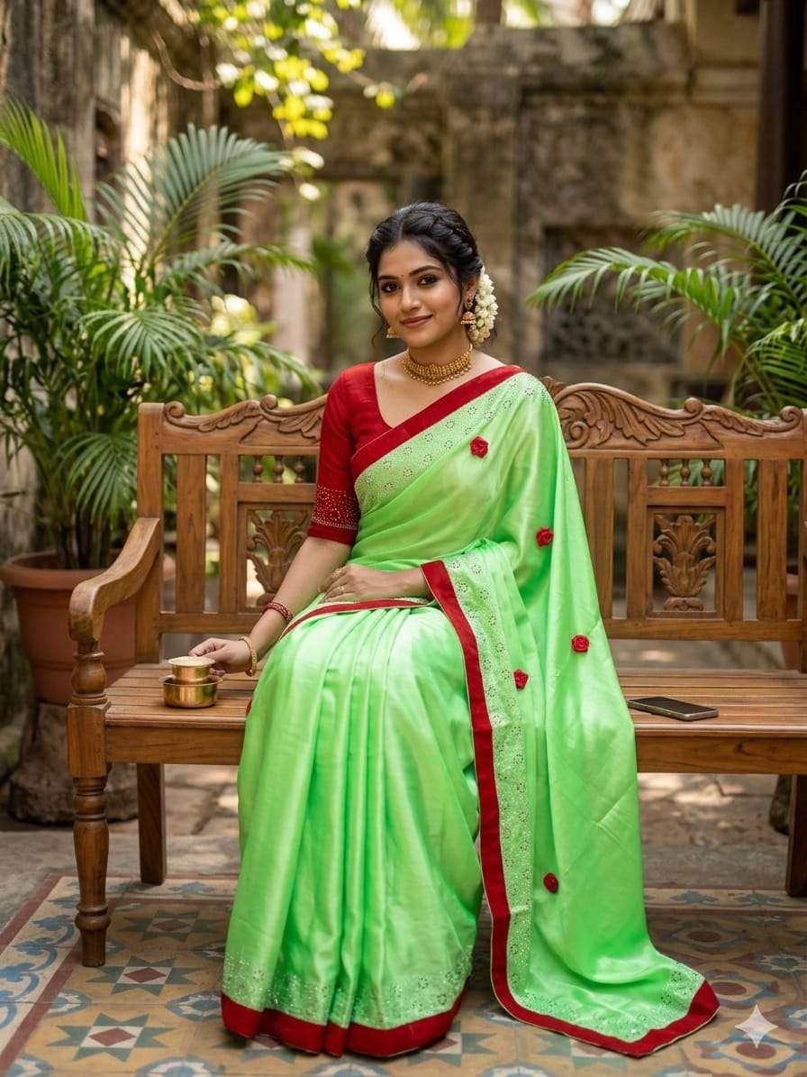   Beautiful and soft Zoya fancy Silk fabric With Siroski Wor...