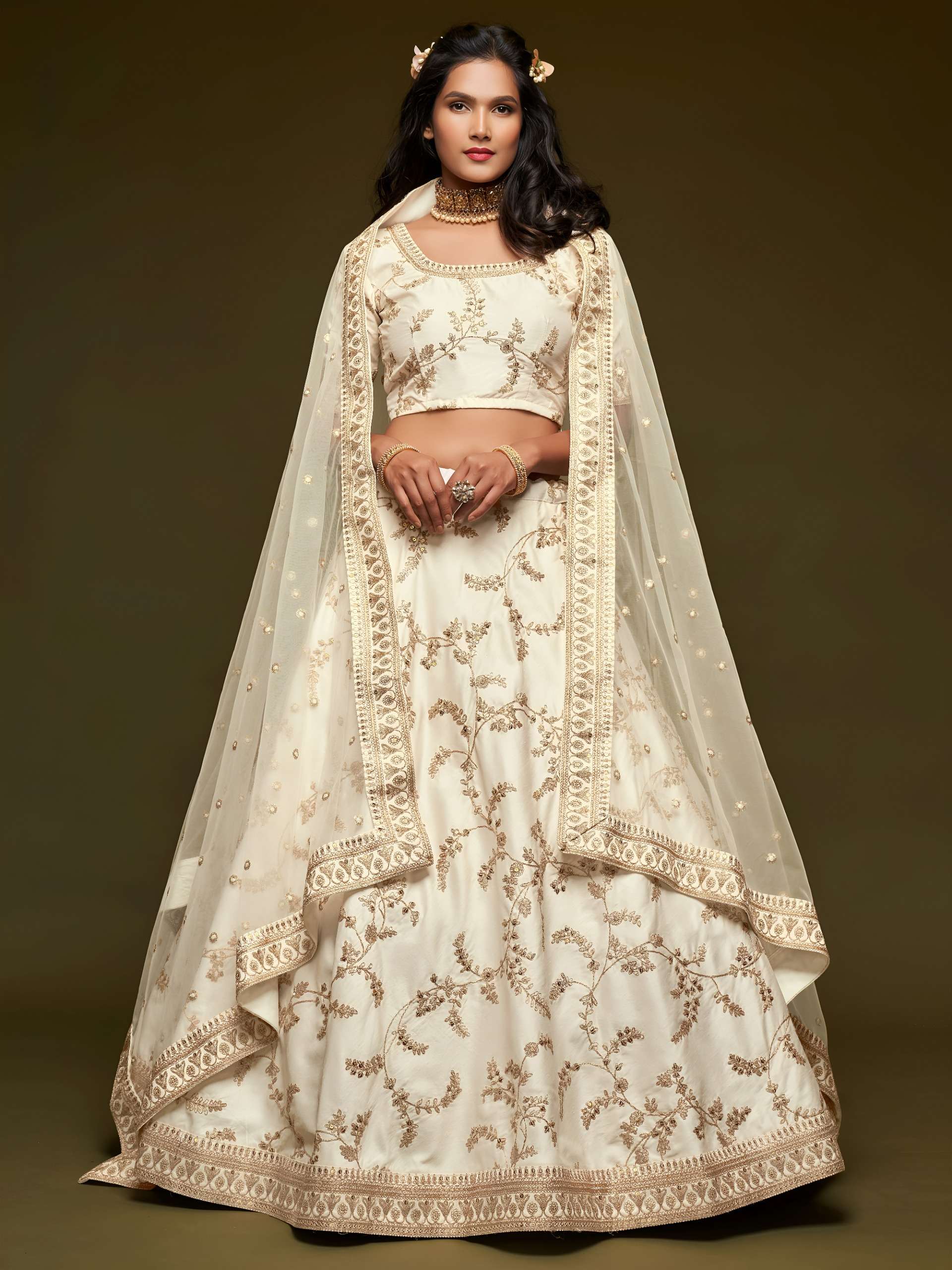 beautiful and sophisticated Ivory White colour with Embroid...