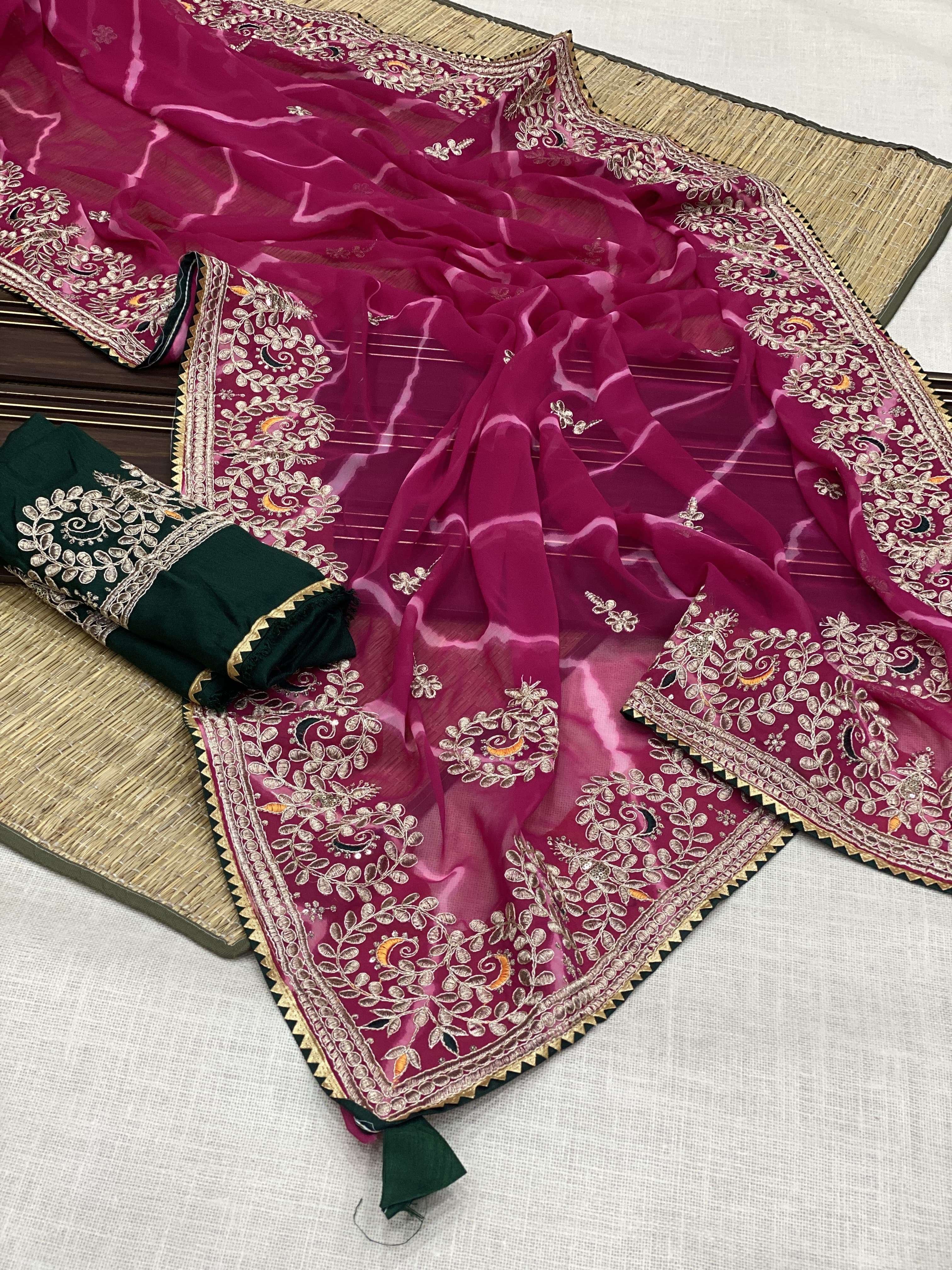 beautiful pink colour soft Georgette fabeautiful pink colour...