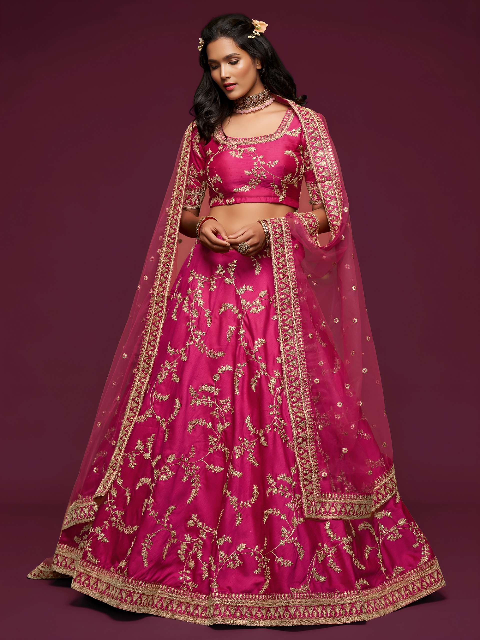 Bright Rani Pink colour Elegance with Rich Gold Embroidery w...