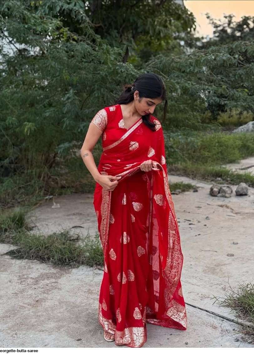 BUTTA SOFT VISCOSE GEORGETTE FANCY AND CLASSIC RED COLOUR FA...