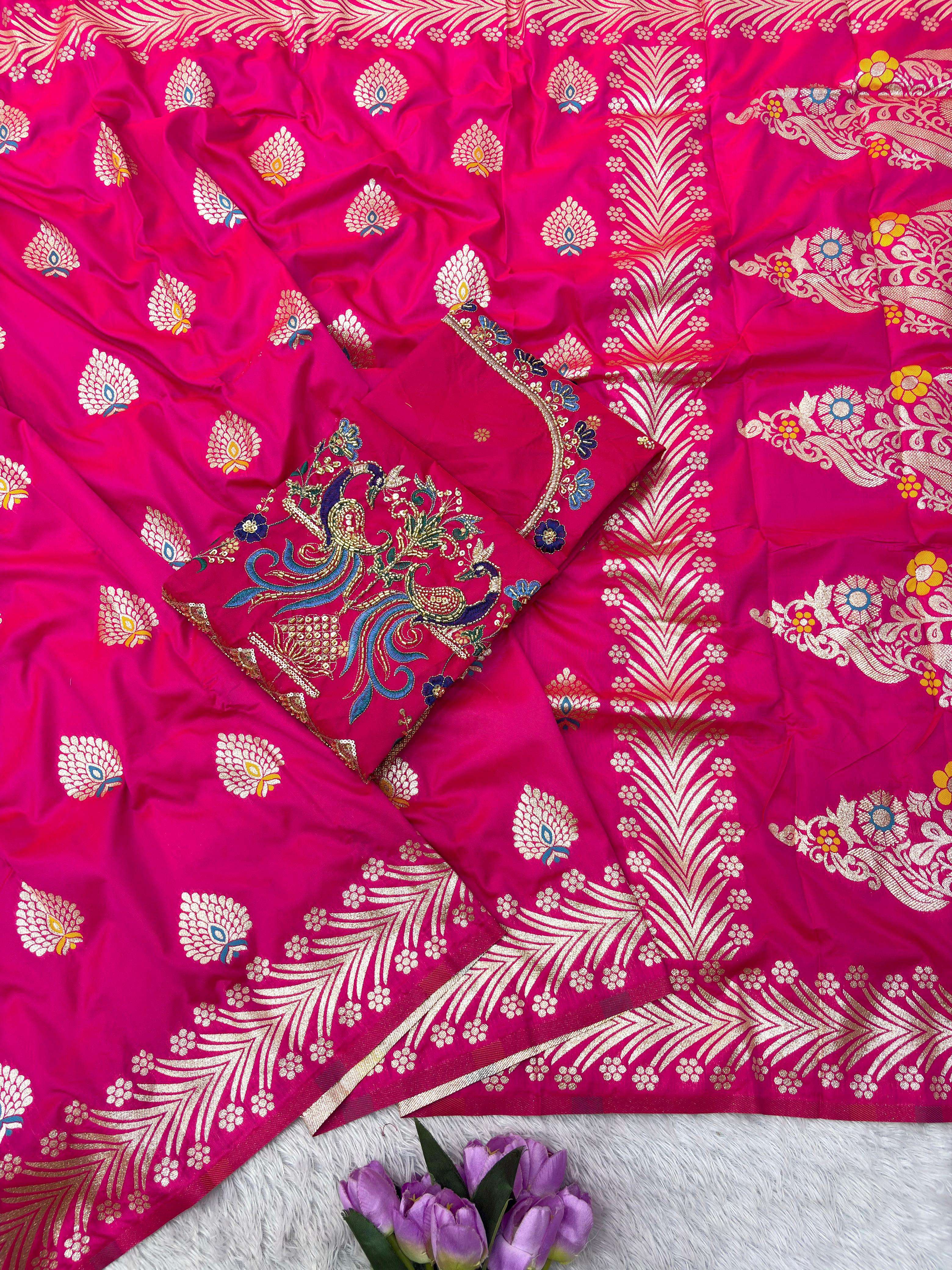   Dil  Aari work pure and Soft Banarasi silk saree with rich...