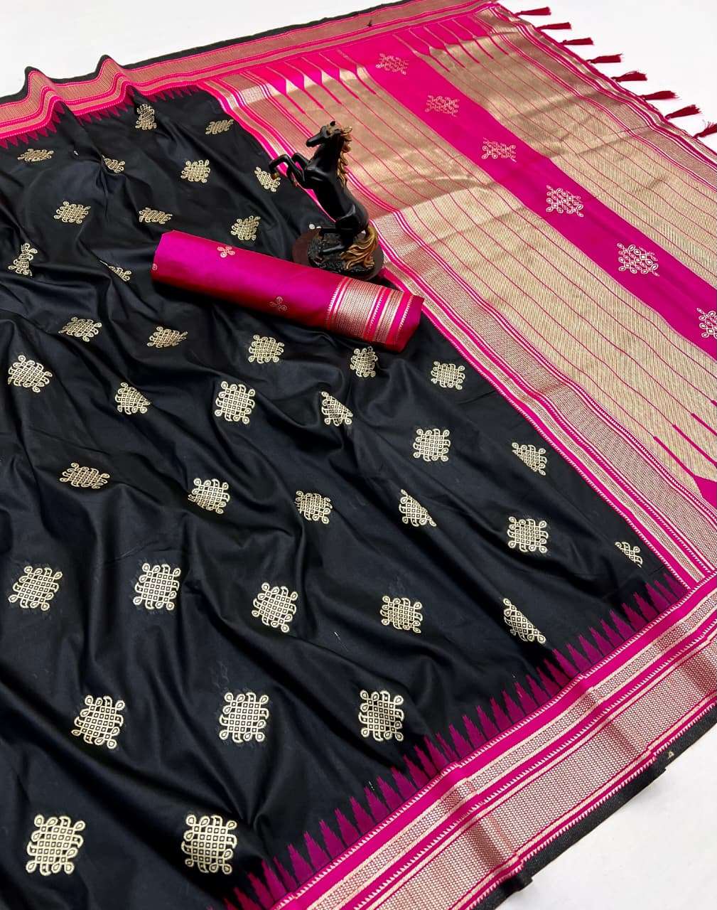  Elegant and Soft pure fancy Silk fabric with Kolam Designer...