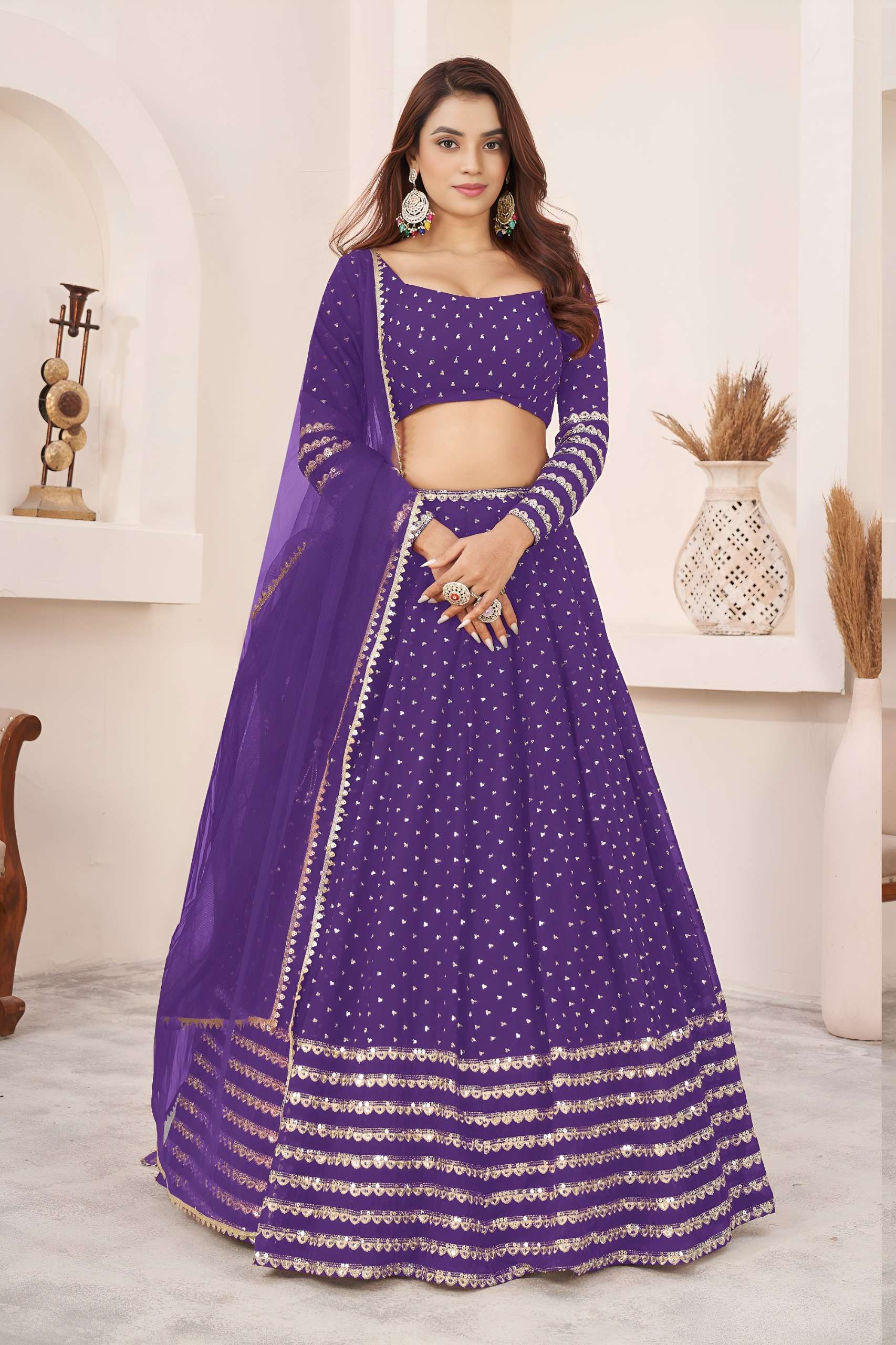 Elegant Violet classic colour in soft Georgette fancy fabric...