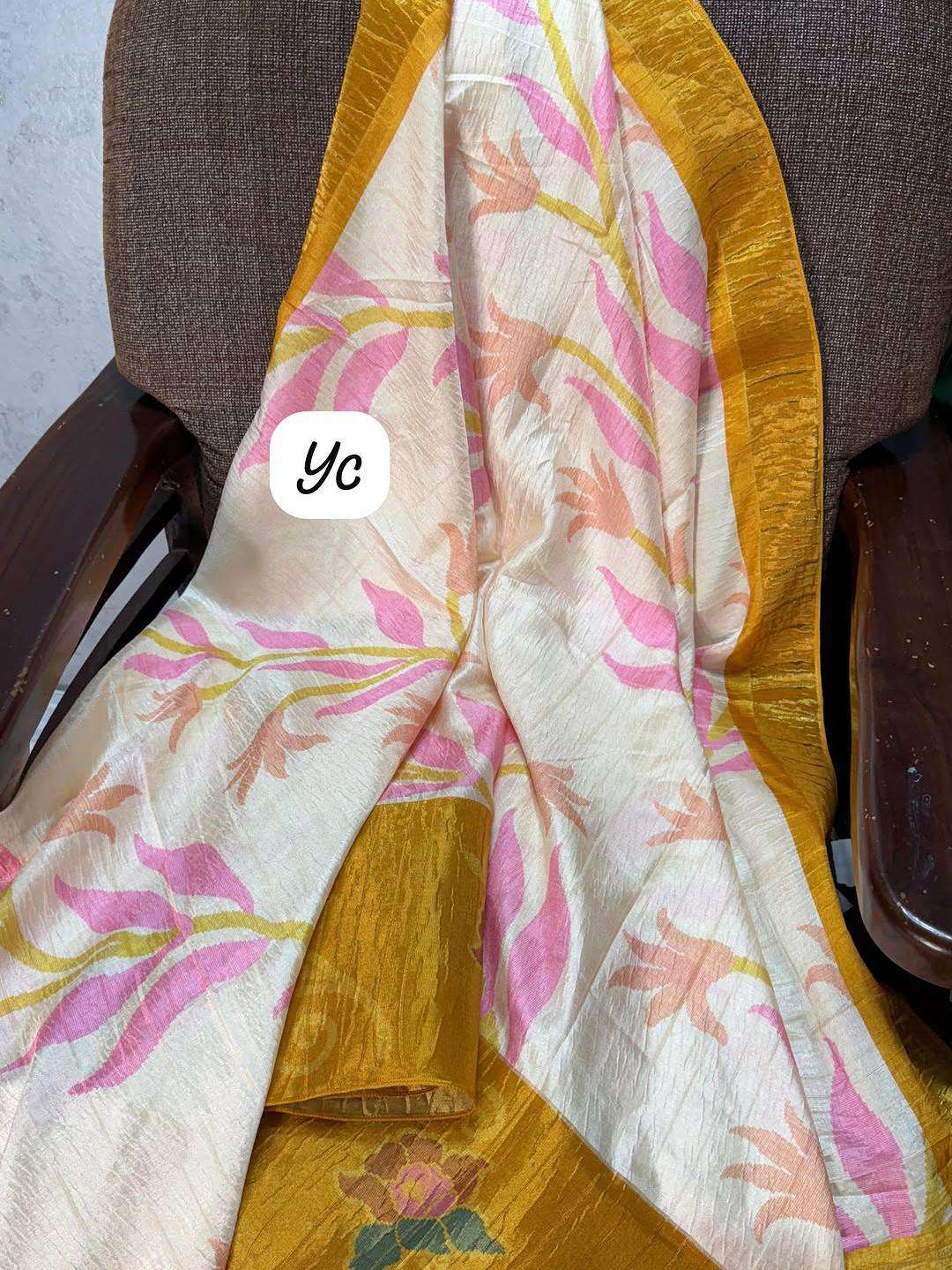 Exclusive crushed Crunchy silk saree with Patola prints sare...