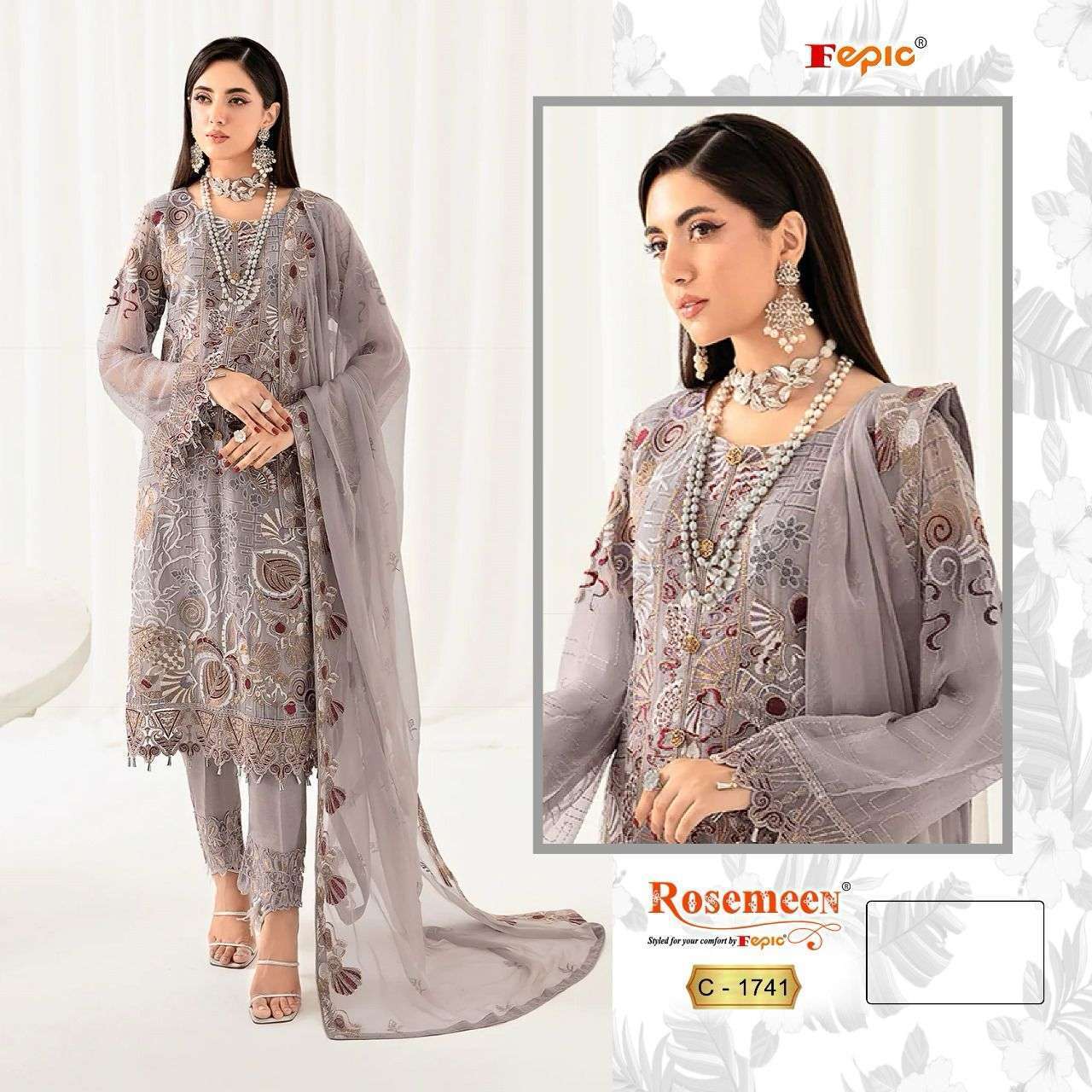 FEPIC ROSEMEEN 1741 GEORGETTE EMBROIDERED PRETTY WORK PAKIST...