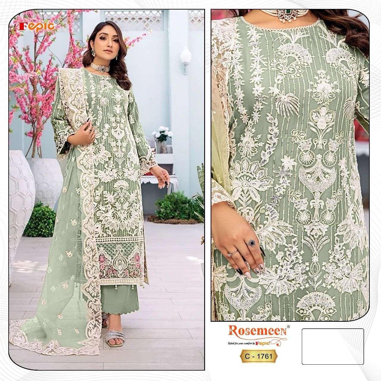 FEPIC ROSEMEEN 1761 ORGANZA EMBROIDERED WITH PEARL WORK PAKI...
