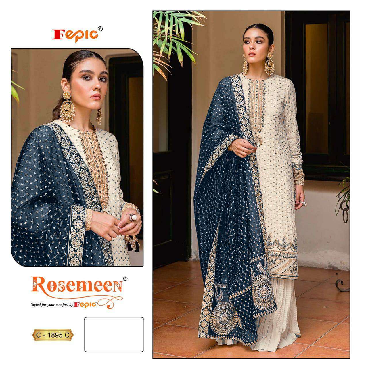FEPIC ROSEMEEN 1895 GEORGETTE EMBROIDERED PAKISTANI DRESS UN...