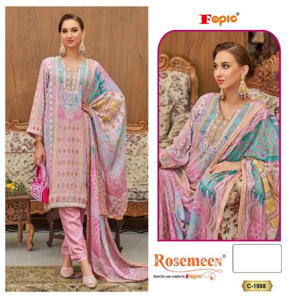 FEPIC ROSEMEEN 1988 NATURAL CRAPE PRINTED AND WORK PAKISTANI...
