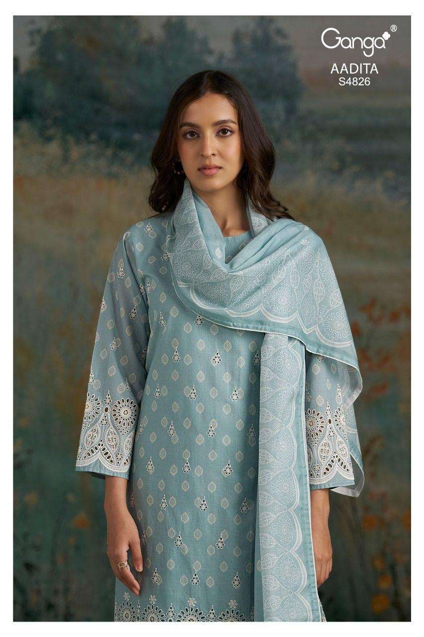 GANGA AADITA TOP BRAND COTTON PRINTED WITH SCHIFLI WORK SALW...