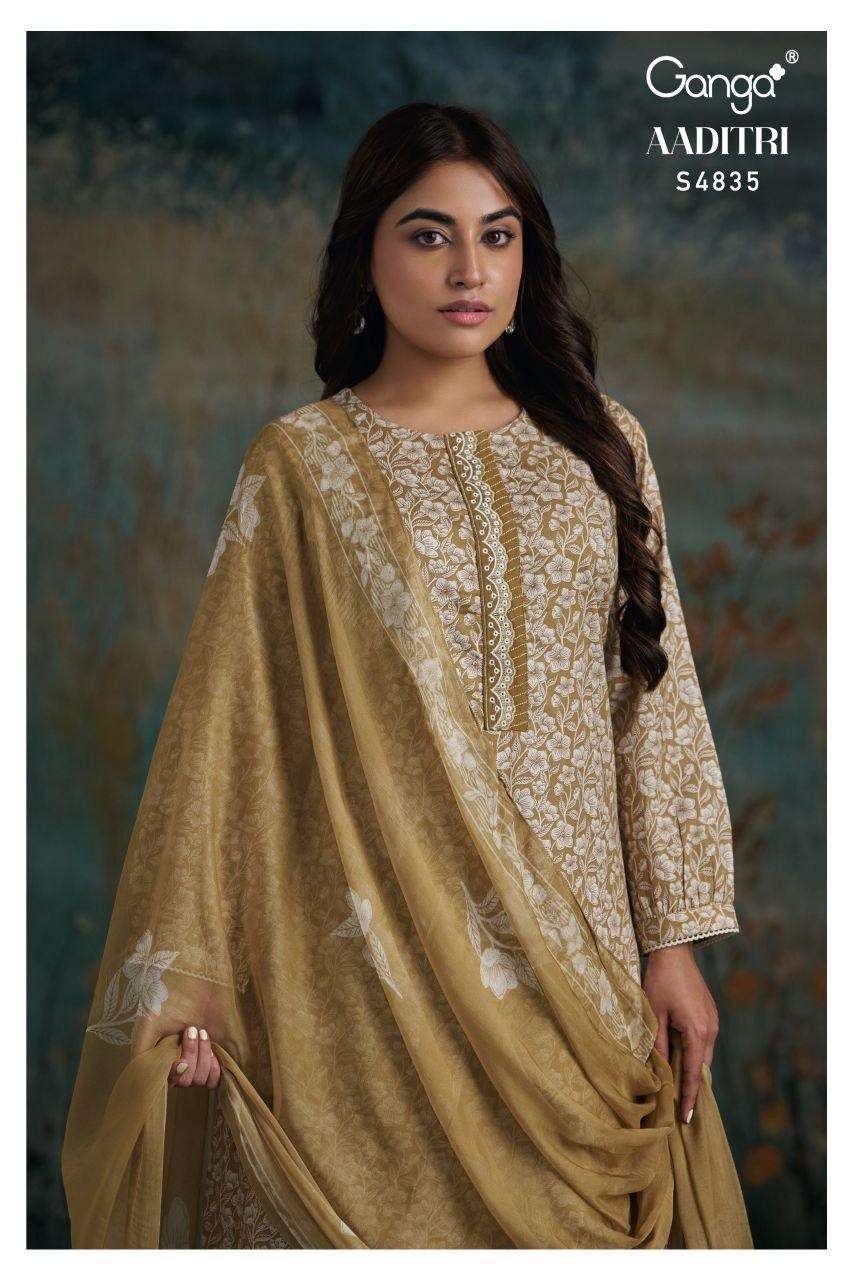 GANGA AADITRI 4835 COTTON PRINTED WITH EMBROIDERY DRESS UNST...