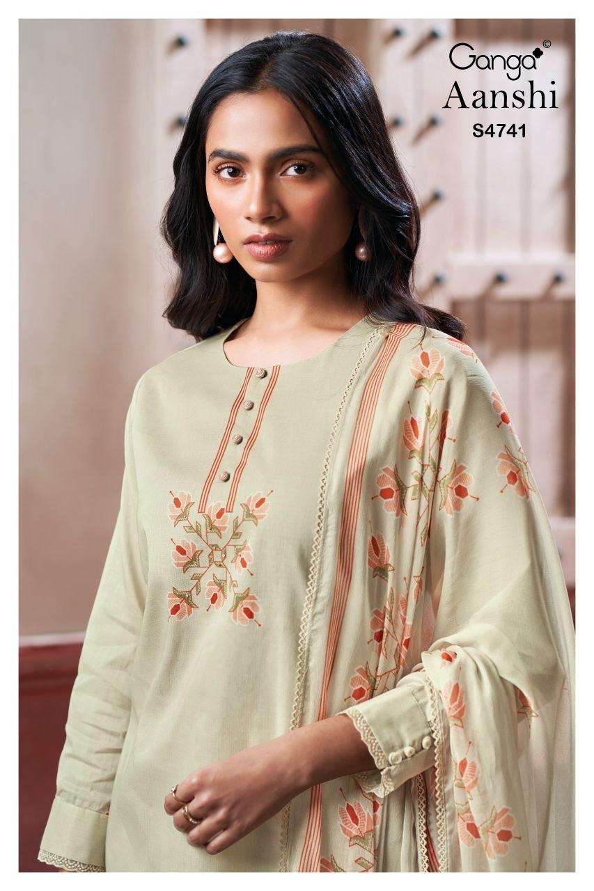GANGA AANSHI 4741 ORGANDY MUL PRINTED WITH HANDWORK UNSTITCH...