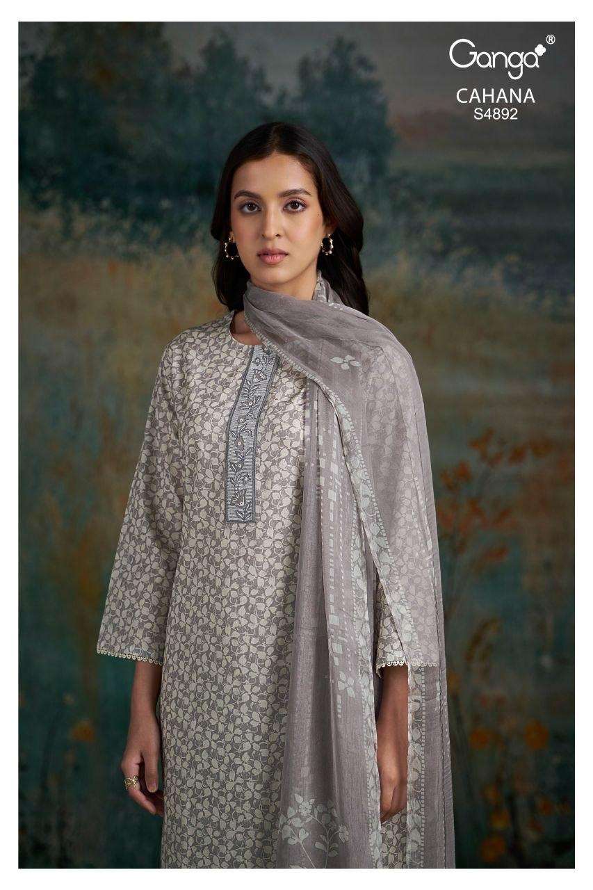 GANGA CAHANA 4892 PREMIUM COTTON PRINTED SCHIFFLI WORK SUIT ...