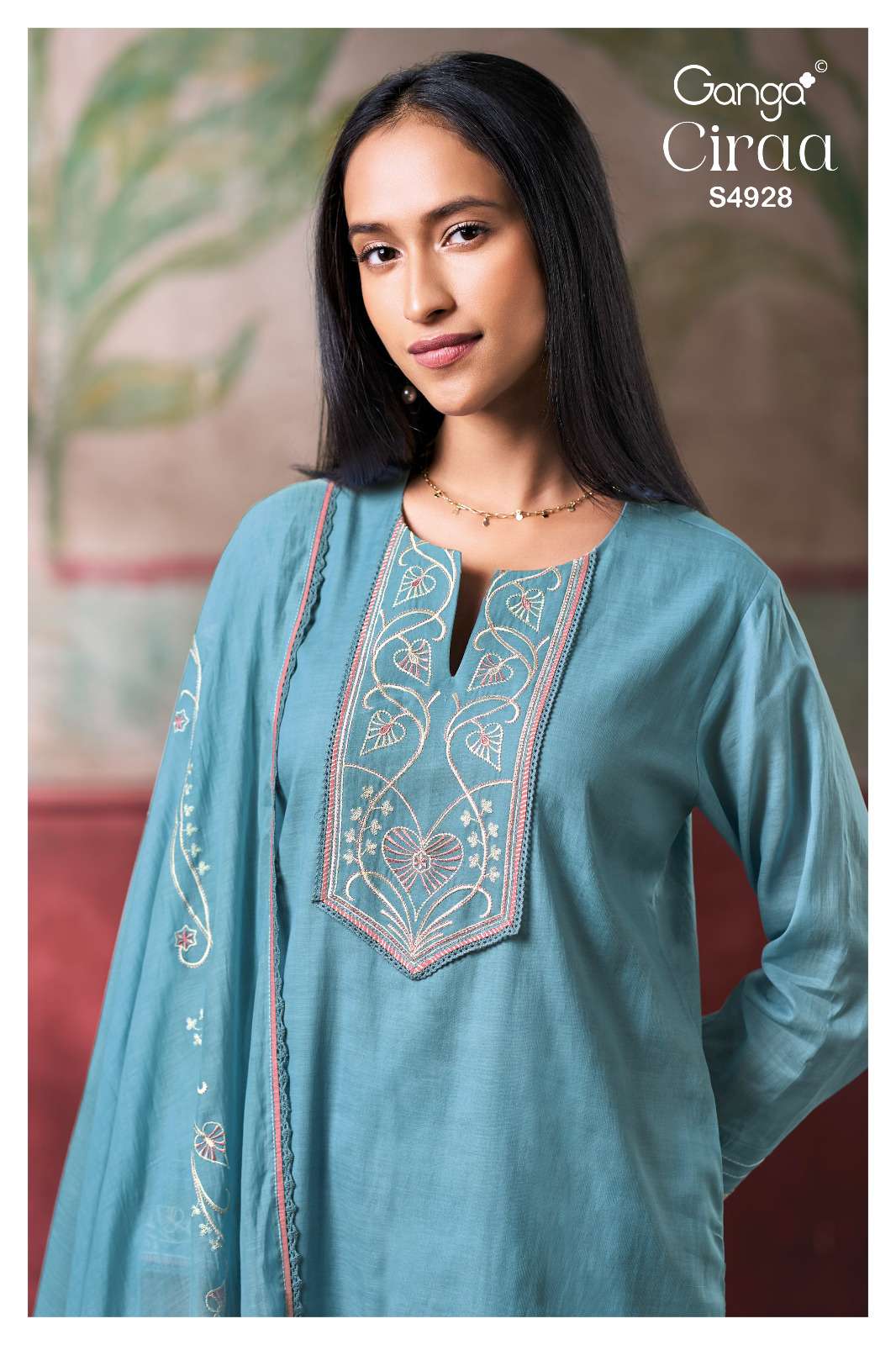 GANGA CIRAA 4928 BEMBERG MUL SOLID COLOR EMBROIDERY SALWAR S...