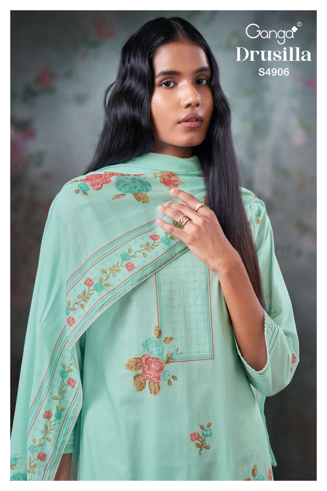 GANGA DRUSILLA 4906 COTTON PRINTED WITH HAND EMBROIDERY SUIT...