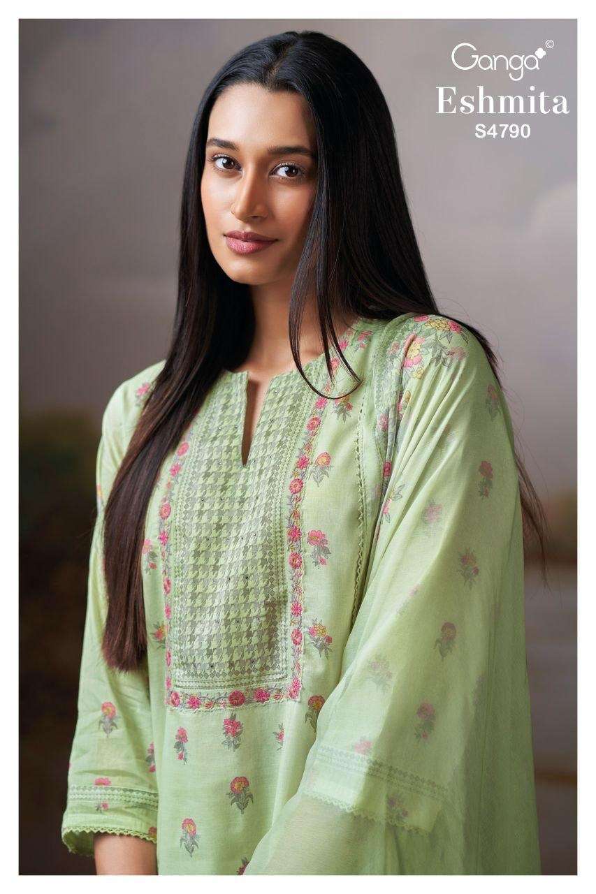 GANGA ESHMITA 4790 ORGANZA MUL PRINTED WITH EMBROIDERY SUIT ...