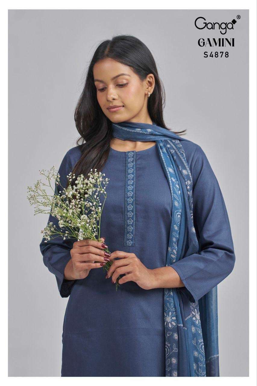 GANGA GAMINI 4878 COTTON SATIN SOLID COLOR SALWAR KAMEEZ MAT...