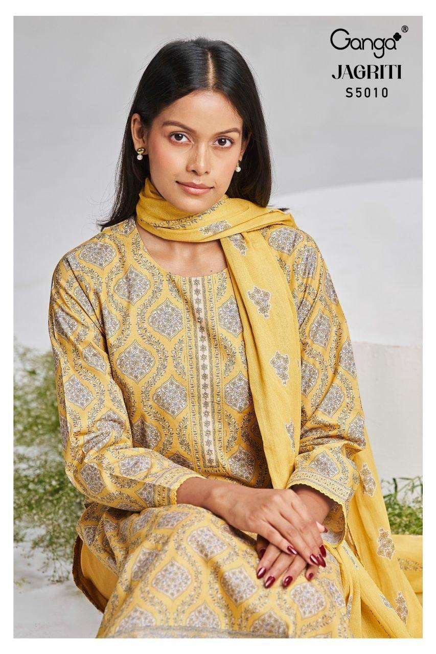 GANGA JAGRITI 5010 COTTON PRINTED WITH HAND WORK SALWAR KAME...