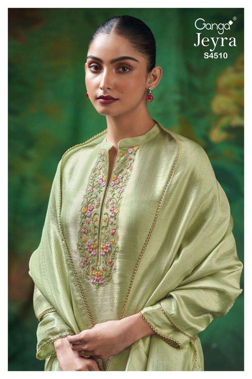 GANGA JEYRA 4510 BEMBERG SILK JACOUARD EMBROIDERY SALWAR SUI...
