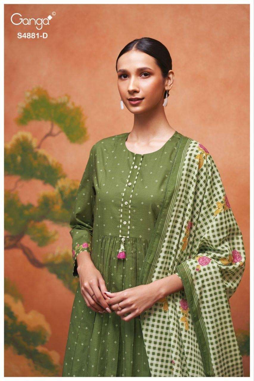 GANGA KIVIKA S4881 PREMIUM COTTON PRINTED WITH HANDWORK SALW...