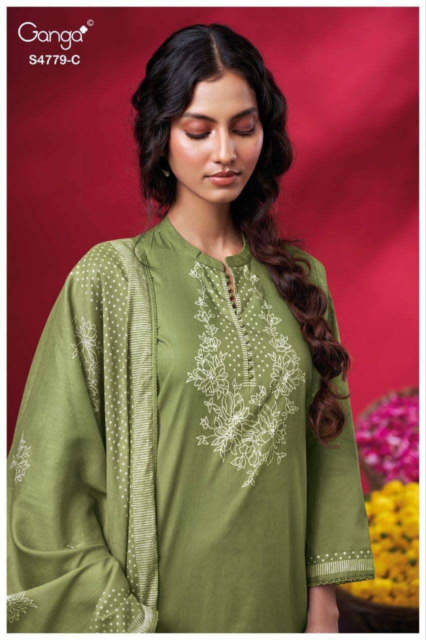 GANGA MIVANA 4779 COTTON PRINTED WITH HAND WORK SALWAR SUIT ...