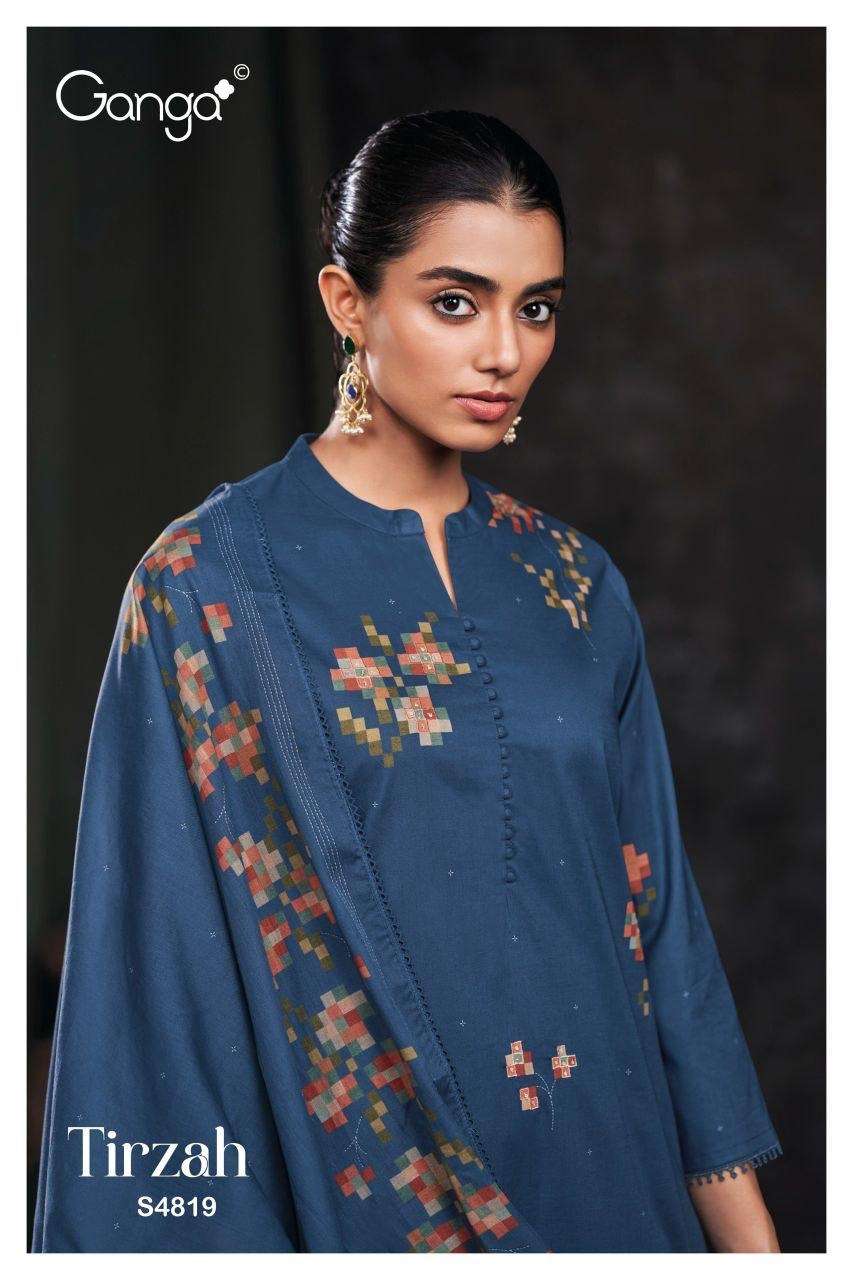 GANGA TIRZAH 4819 COTTON PRINTED WITH HAND EMBROIDERY SUIT L...