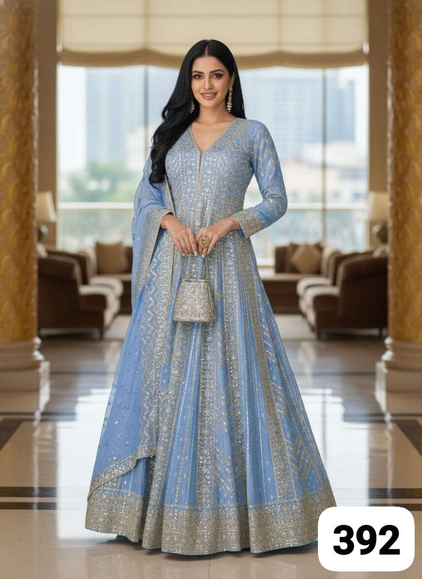 HOF 391 TO 394 SERIES HEAVY CHINON WITH EMBROIDERY SALWAR SU...