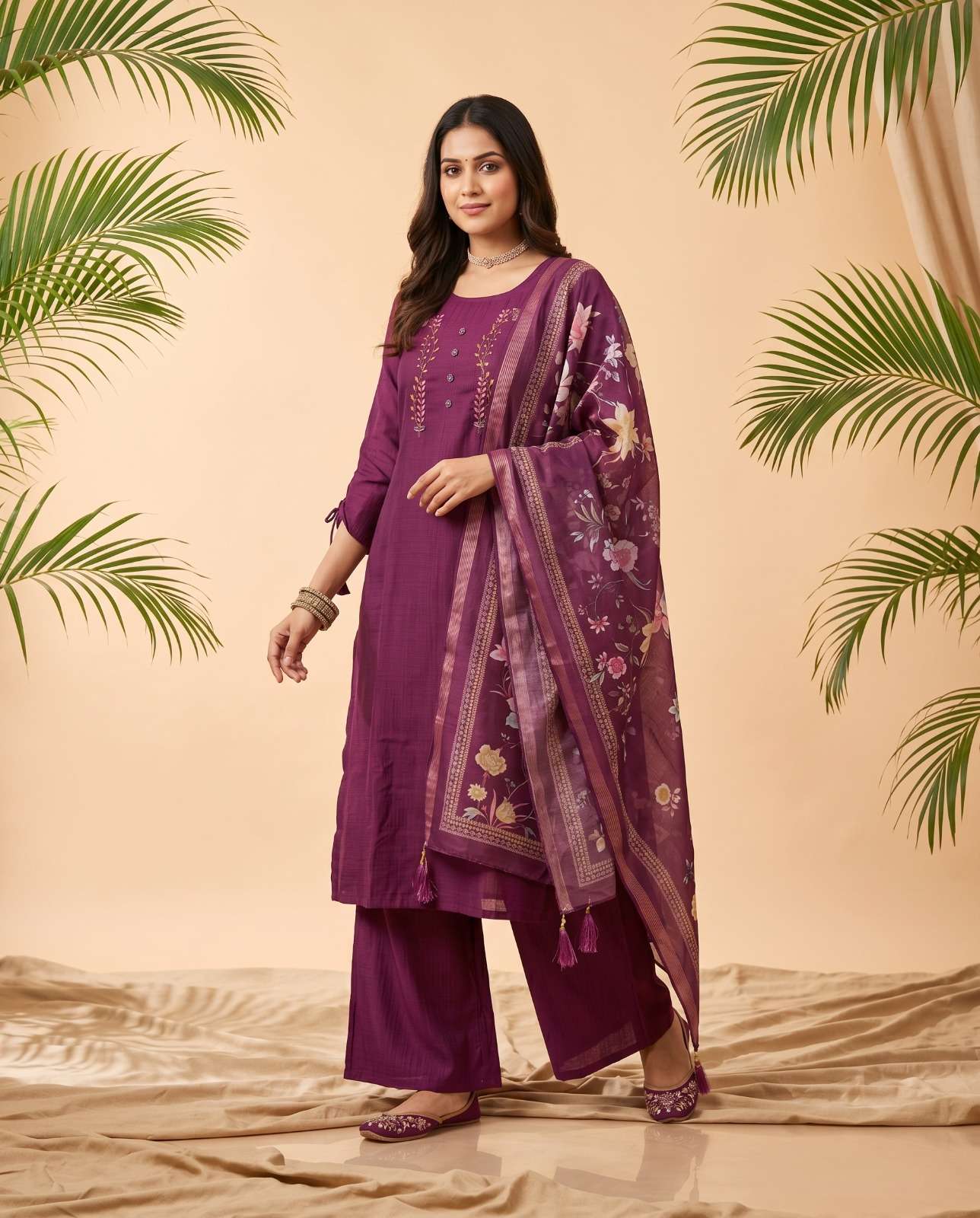 K 1022 BERLIN WITN INNER HANDWORK SLEEVESS DORI KURTI SUIT W...