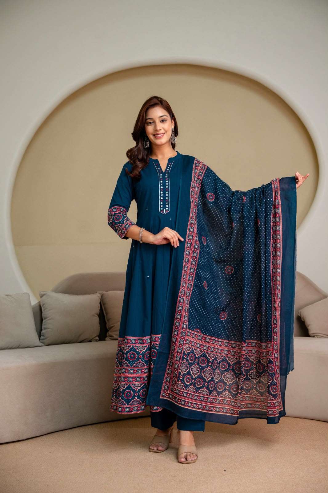 K 1031 COTTON 60 60 MIRROR WORK ANARKALI KURTI SUIT TRADITIO...