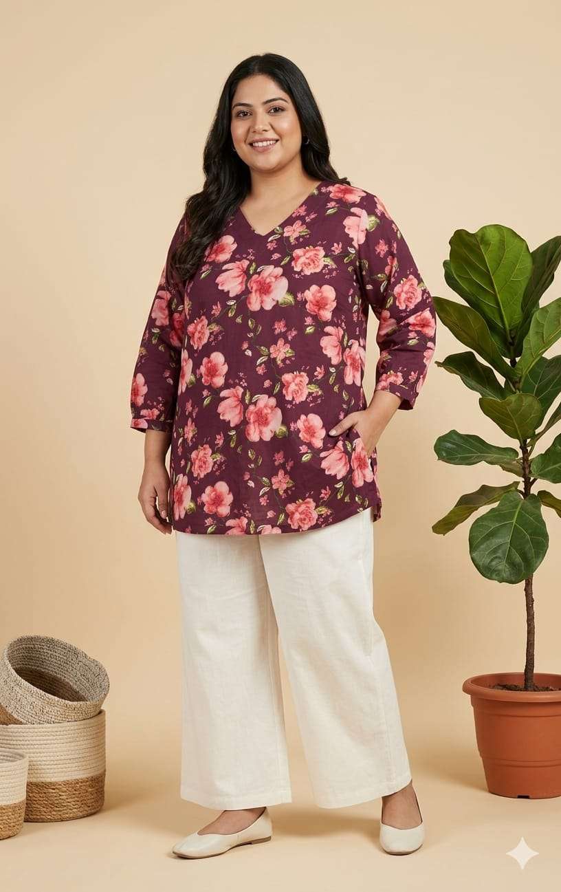 K 1034 PLUS SIZE COTTON V NECK TOP FOR GIRL OFFICE WEAR SHOP
