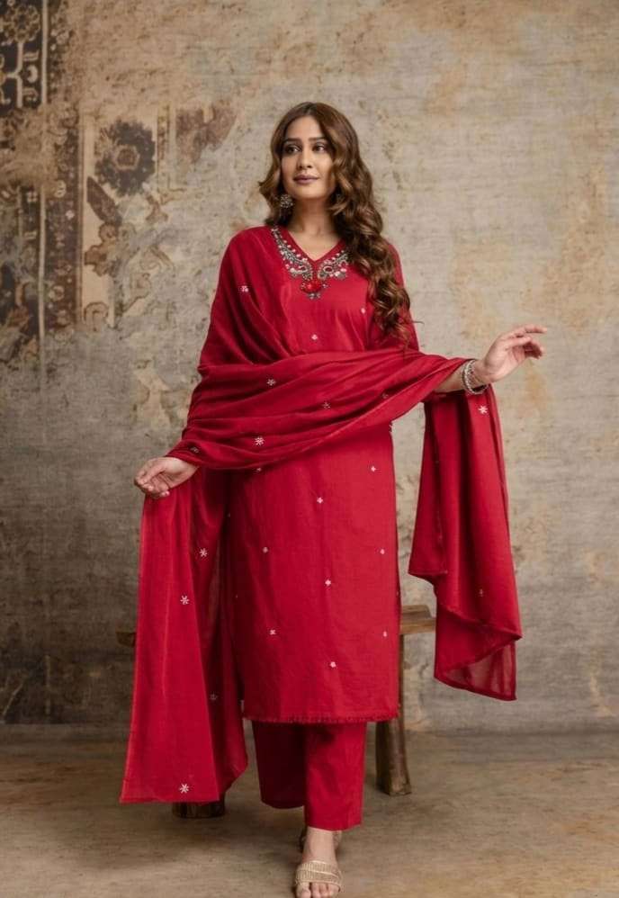 K 1049 COTTON EMBROIDERY BOTH SIDE POCKET SALWAR SUIT WEDDIN...