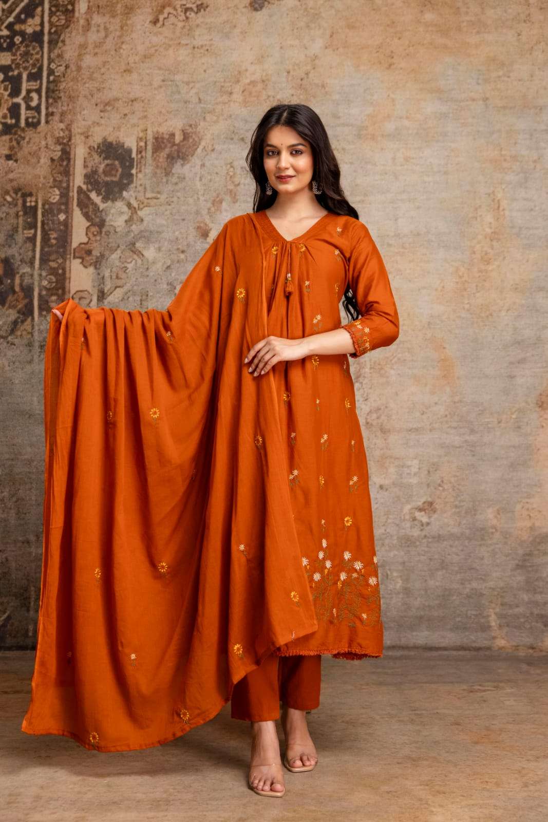 K 1057 COTTON ALINE EMBROIDERY ANARKALI TYPE SUIT CLASSIC WE...