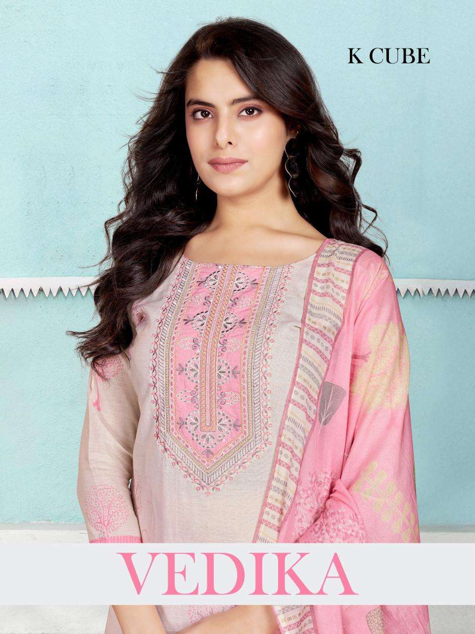 K CUBE VEDIKA LINEN BLOCK PRINT HANDWORK SALWAR SUIT WHOLESA...