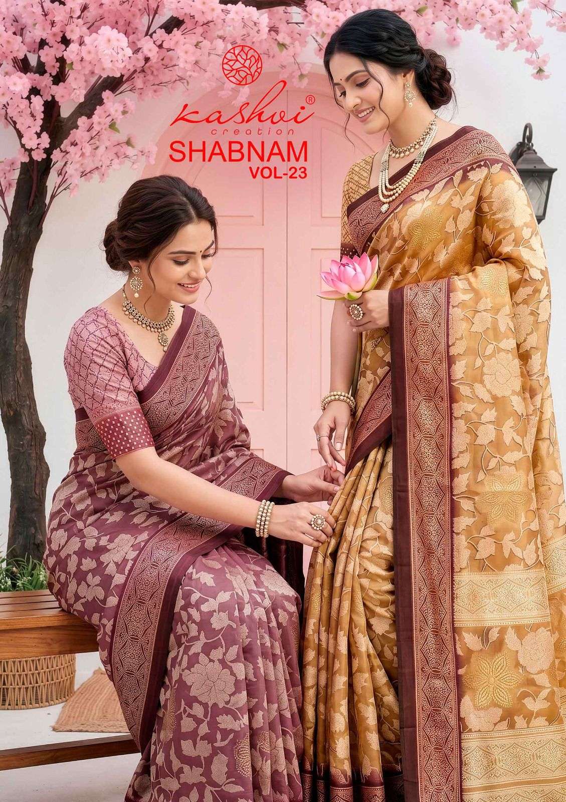 KASHVI CREATION SHABNAM VOL 23 DULL MOSS FOIL PRINT SAREE CO...