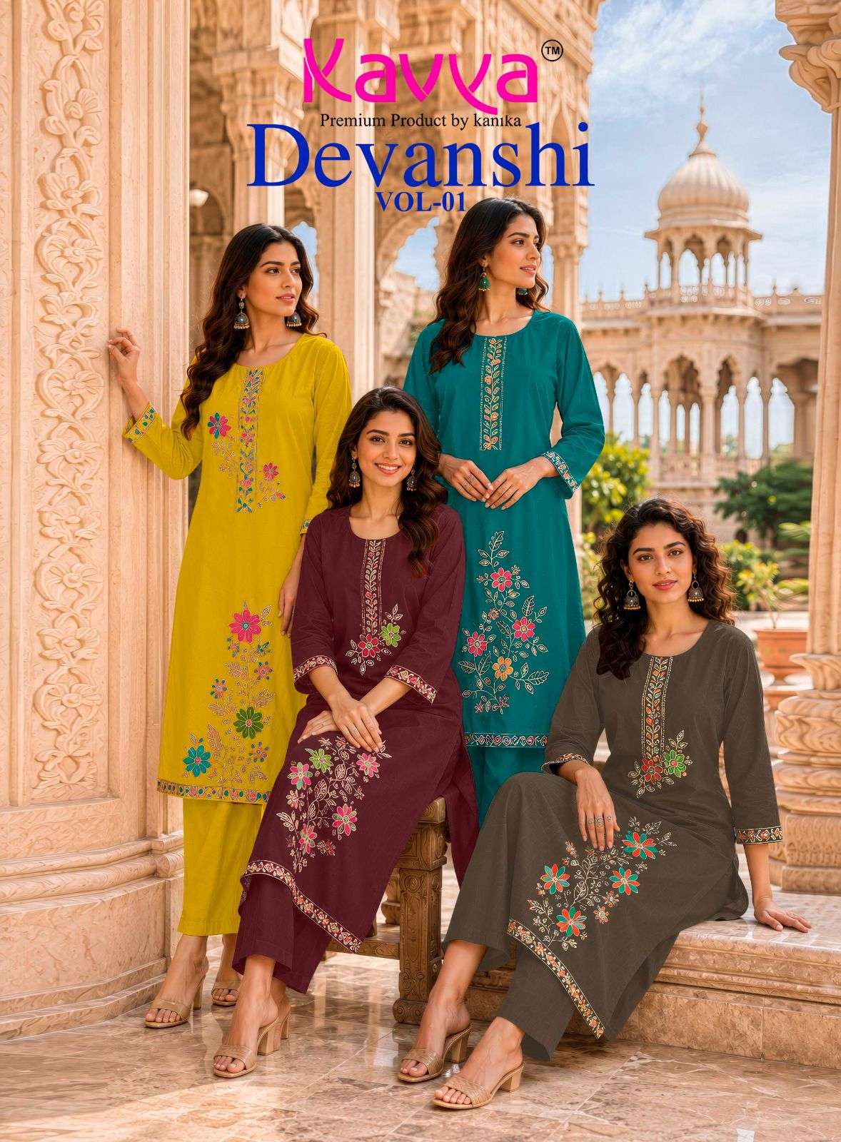 KAVYA DEVANSHI VOL 1 STRAIGHT CUT COTTON FABRIC FANCY SUIT 3...