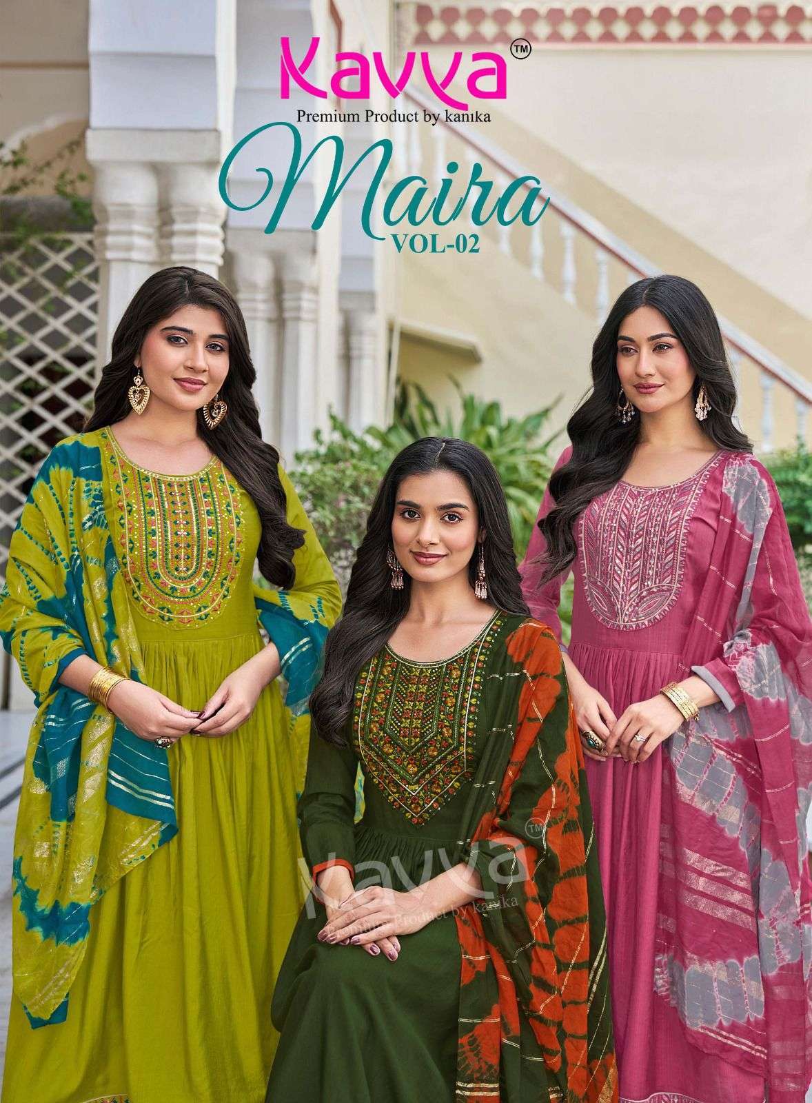 KAVYA MAIRA VOL 2 CHANDERI ZARI WORK UMBRELLA CUT KURTI 3 PI...
