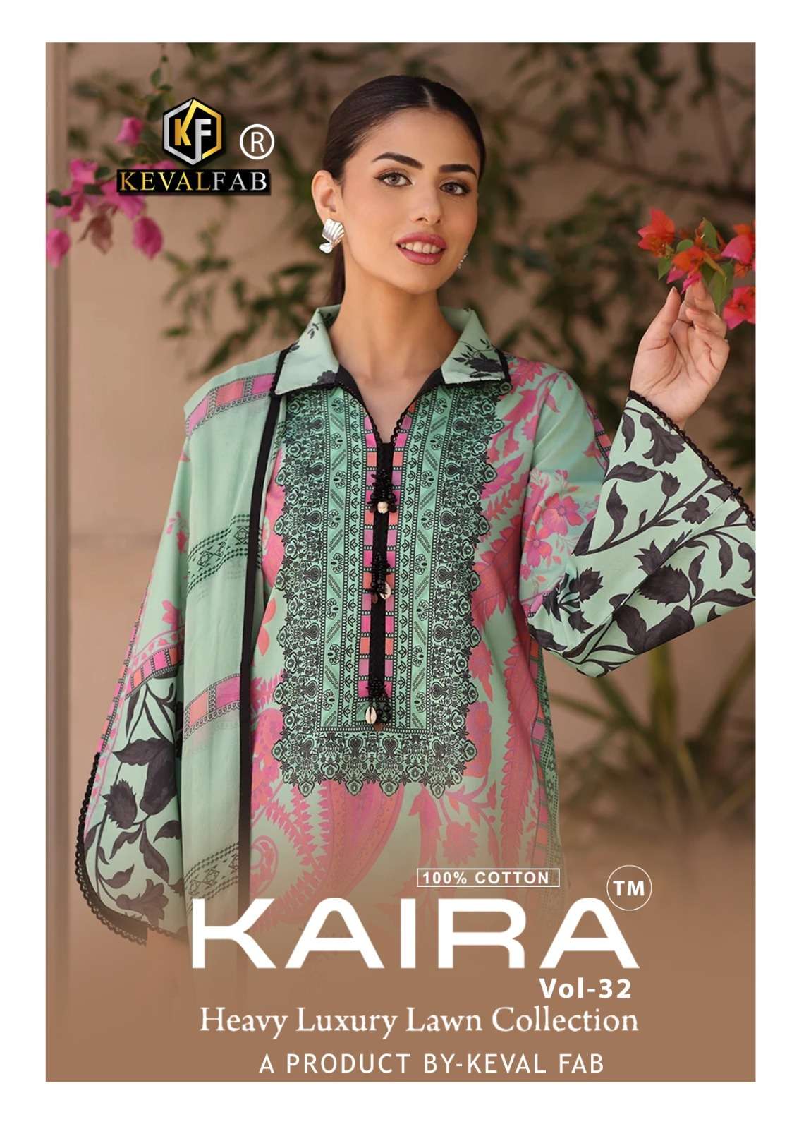 KEVAL FAB KAIRA VOL 32 LAWN COTTON PRINTED CORD SET WITH DUP...