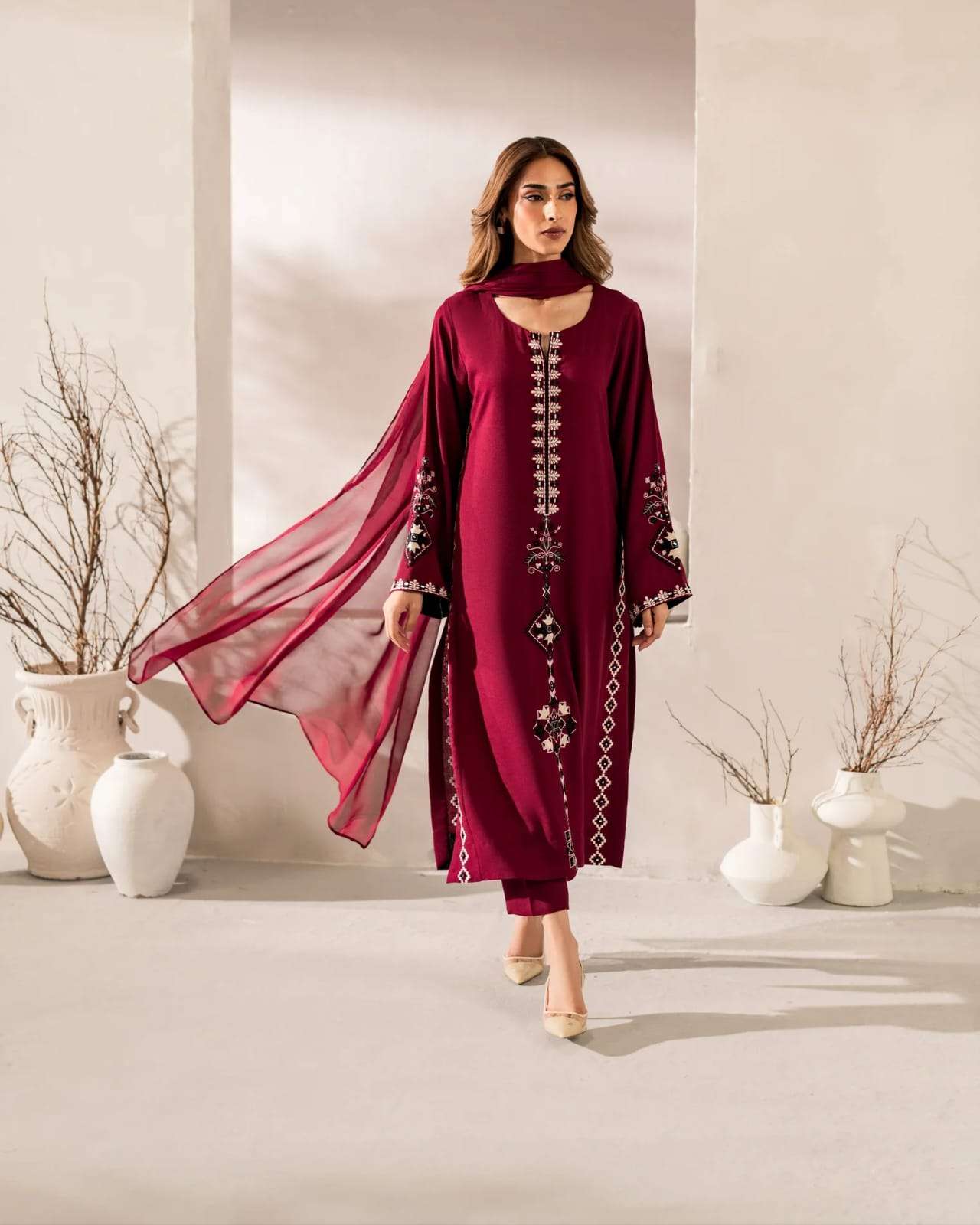 KF 202 BOUTIQUE READYMADE PAKISTANI SUIT COTTON WITH SEQUENC...