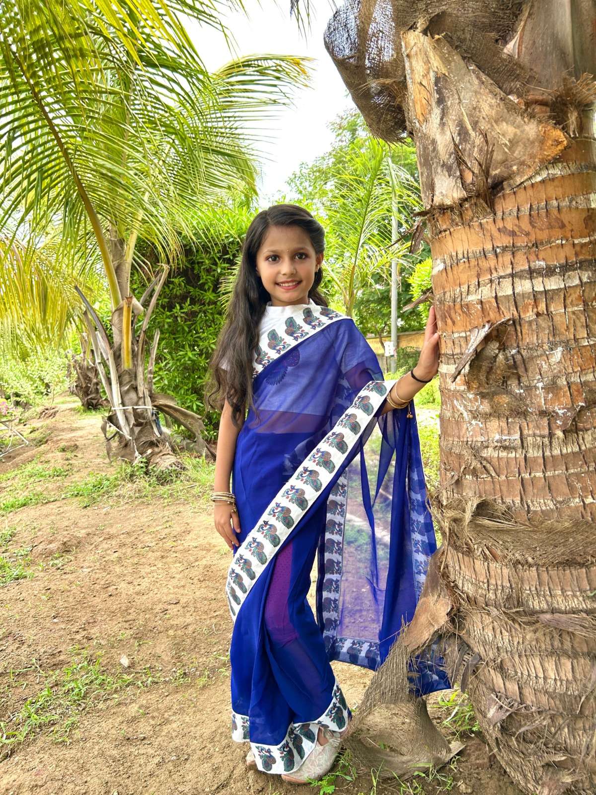 KSBL 015 KIDS SAREE DOLA SILK BLOUSE FOUX PRINT BLUE SAREE F...