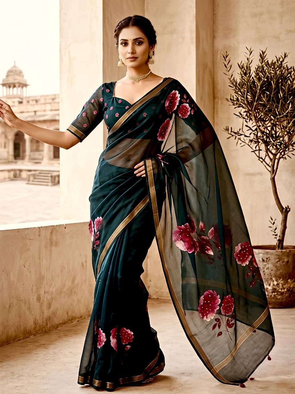 Laxmi manipuri Premium manipuri fabric with beautiful floral...