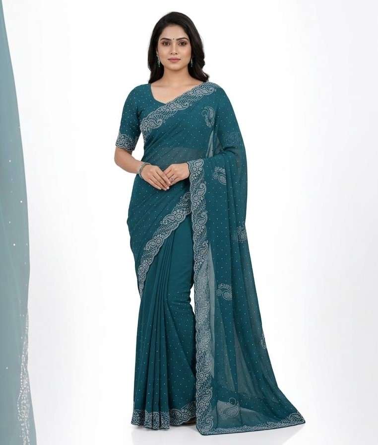 LH 26 siroski diamond work on fancy and soft chinon fabric p...