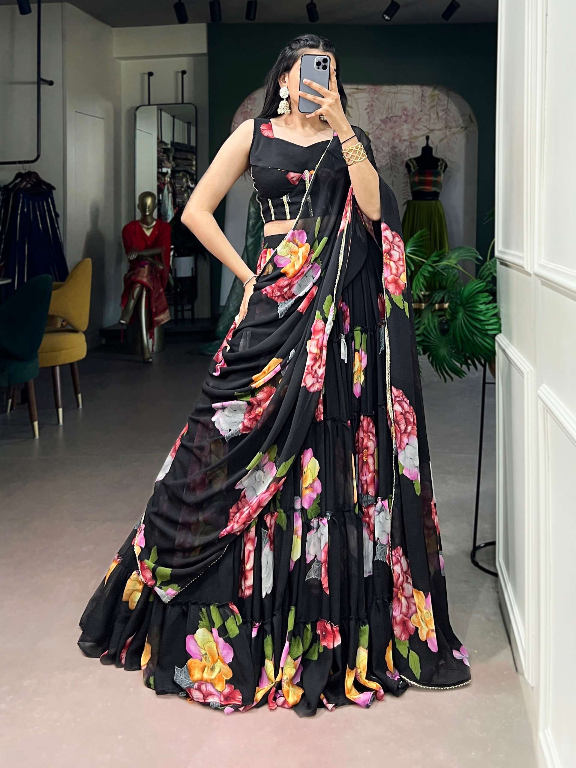  Lightweight Chiffon fancy Fabric with Elegant Floral Print ...